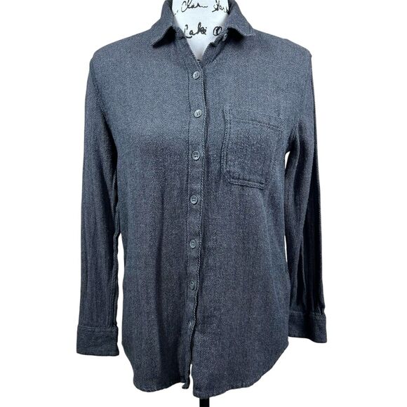 Lily & Lottie Women Gray Long Sleeve Button-Down Shirt XS academia preppy cotton - Picture 1 of 15